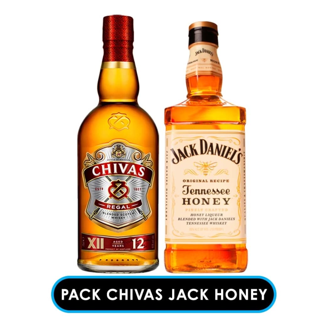 PACK CHIVAS JACK HONEY: Whisky Chivas Regal 12 Años 750cc + Whiskey Jack Daniels Honey 750cc_1