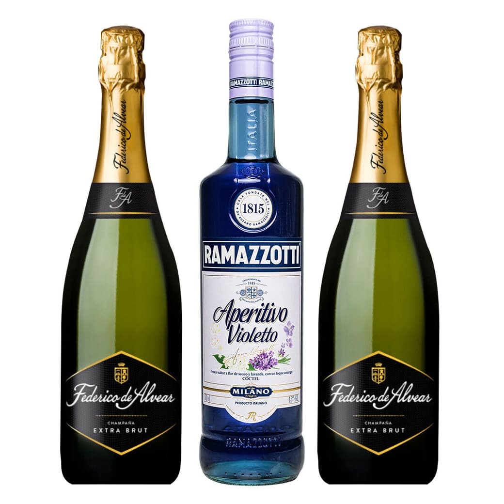 PACK RAMAZZOTTI VIOLETTO - FEDERICO ALVEAR: 1x Licor Aperitivo Ramazzotti Violetto 700cc + 2x Espumante Federico de Alvear Extra Brut 750cc_1