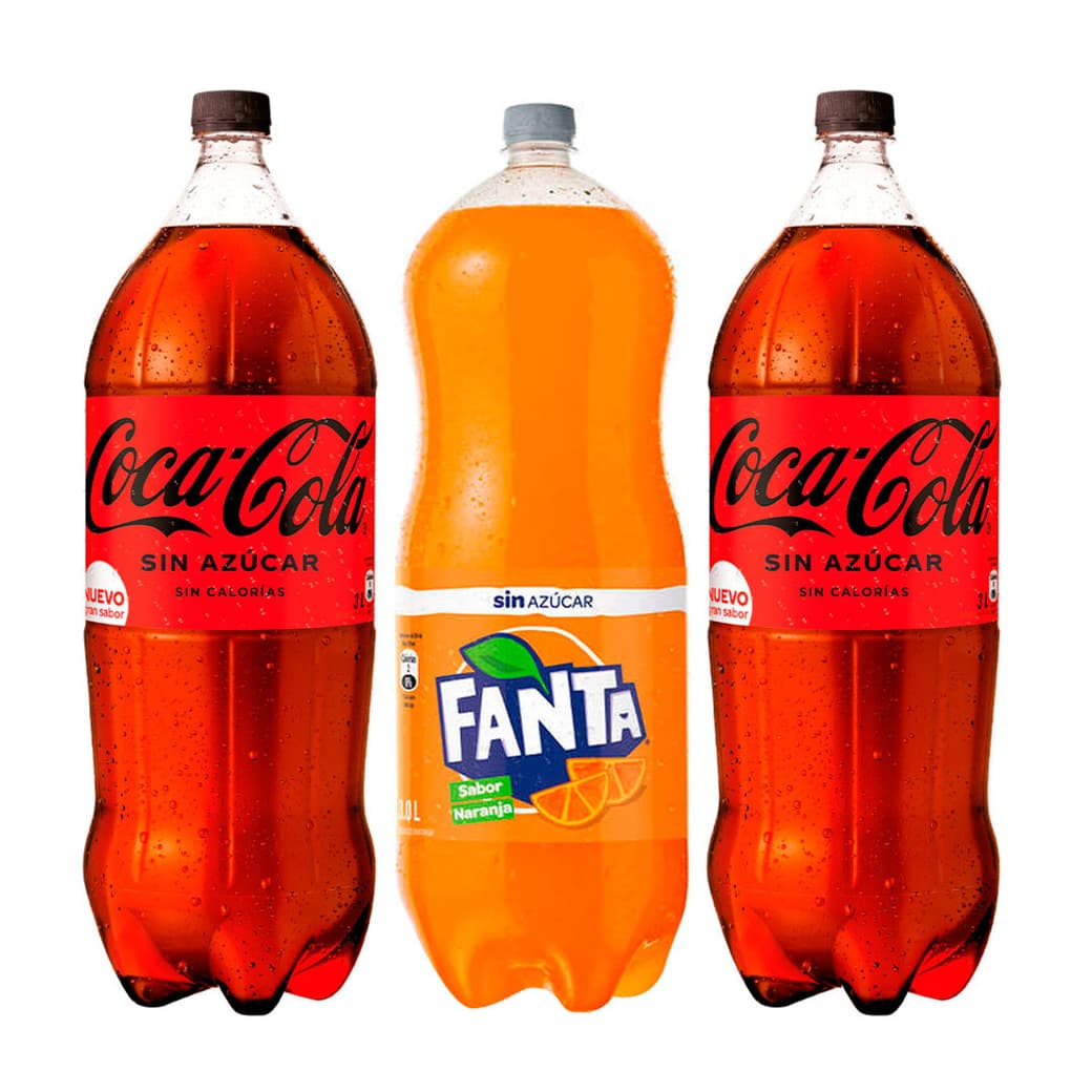 TRIPACK BEBIDAS N2: 2x Bebida Coca-Cola Zero Azúcar 3 Litros + 1x Bebida Fanta Zero 3 Litros_1