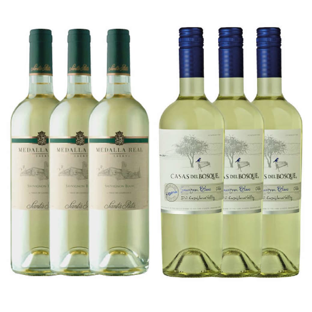 PACK VINOS BLANCOS Nº1: 3x Vino Medalla Real Reserva Sauvignon Blanc 750cc + 3x Vino Casas Del Bosque Reserva Sauvignon Blanc 750cc_1