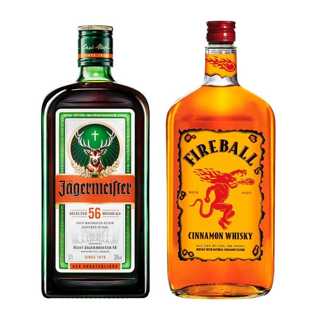 PACK JAGER FIREBALL: Licor Jagermeister 700cc 35º alc. + Whiskey Fireball de Canela 750cc 33º alc._1