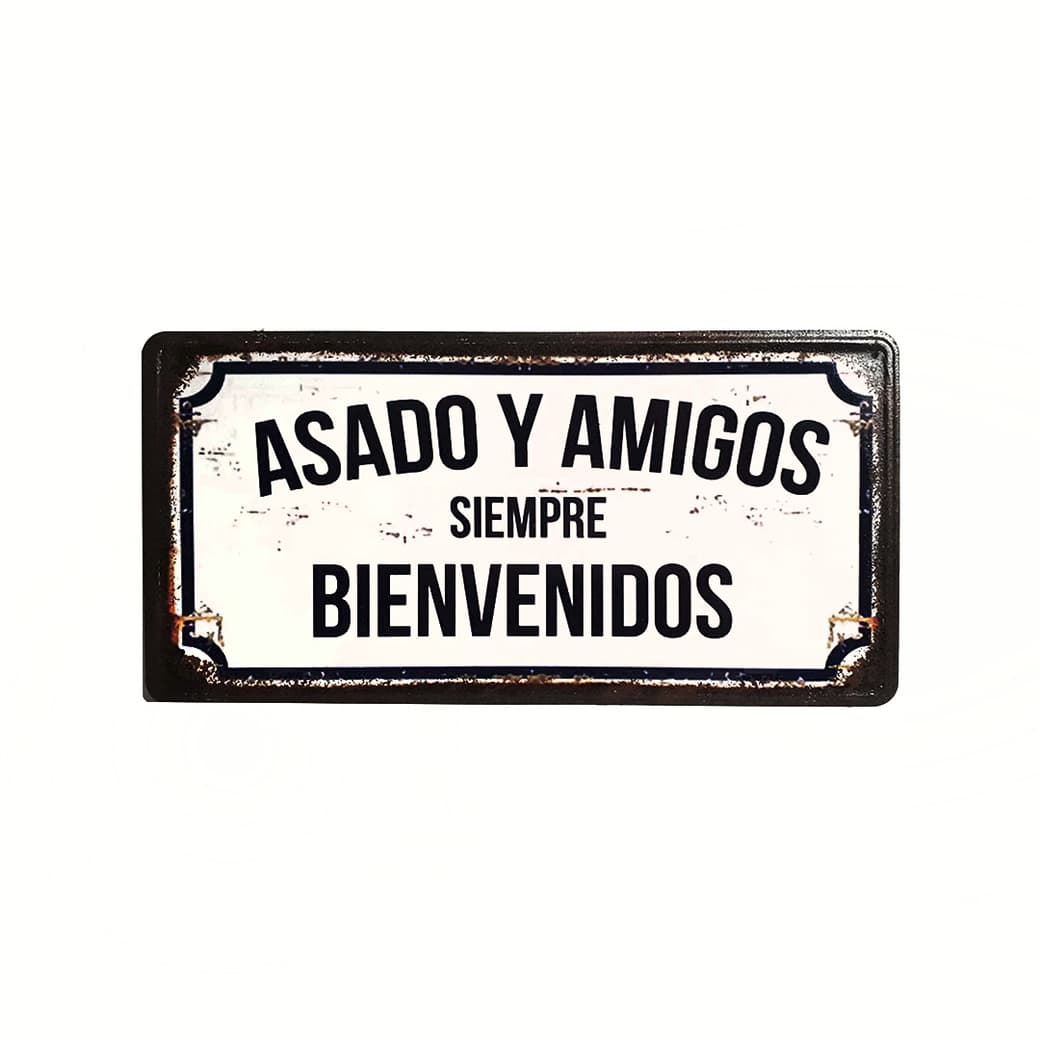 Afiche Asado y Amigos Siempre Bienvenidos Metálico 15 x 30 cm._1