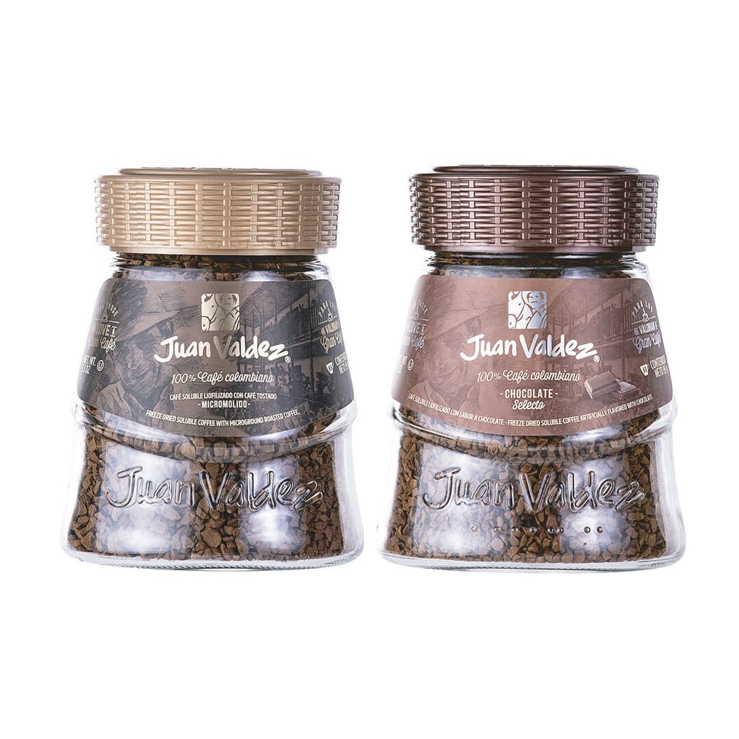 DÚO JUAN VALDEZ N°3: 1x Café Juan Valdez Instantáneo Tradicional Liofilizado 95 grs. + 1x Café Juan Valdez Instantáneo Liofilizado Chocolate 95 grs._1