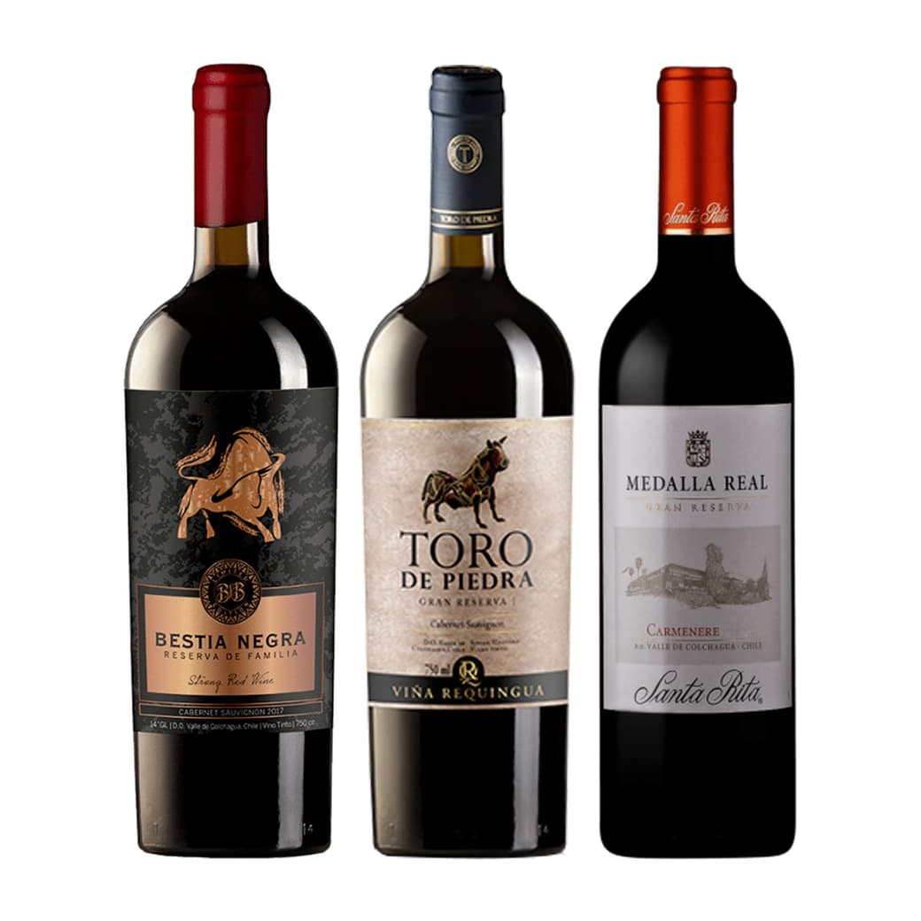 PACK VINOS GRAN RESERVA Nº1: Bestia Negra Cabernet + Toro de Piedra Gran Reserva Cabernet + Medalla Real Gran Reserva Cabernet_1