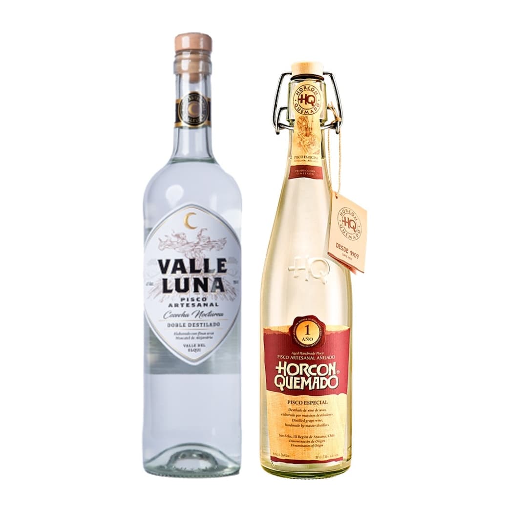 1x Pisco ValleLuna Doble Destilado 750cc 40° alc. + 1x Pisco Horcón Quemado 1 Año 645cc 35º alc._1