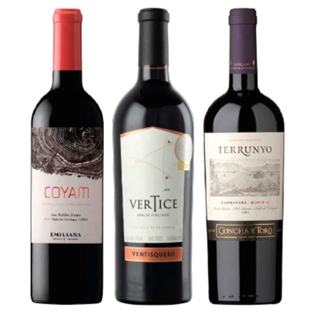 PACK VINOS PREMIUM Nº2: COYAM 750cc + Ventisquero Vertice 750cc + Terrunyo Carmenere 750cc_1