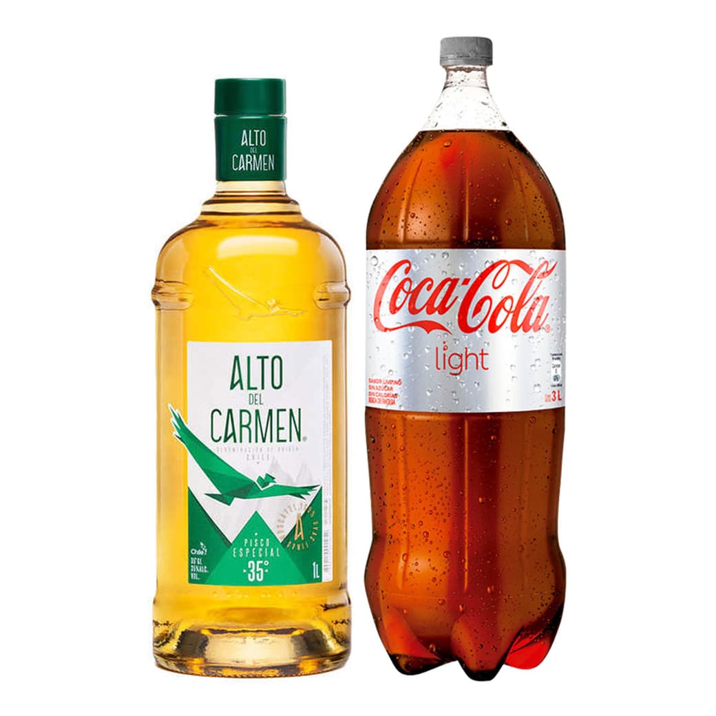 PACK PROMO NEGRA N°2: 1x Pisco Alto del Carmen 35º alc. 1 Litro + 1x Bebida Coca Cola Light 3 Litros_1