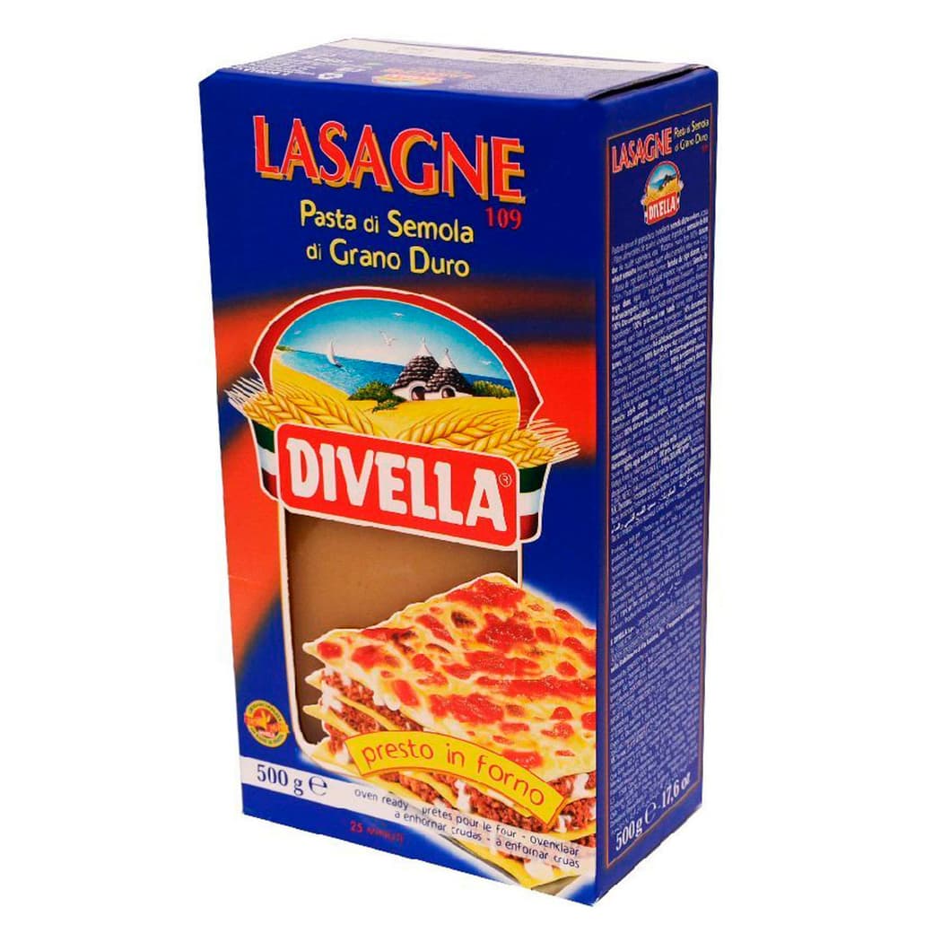 Lasaña (Lasagna) Divella de Semola de Trigo Duro 500 grs._1