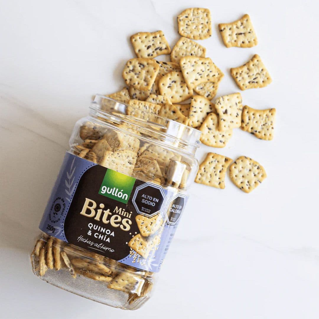 TRIO MINI BITES GULLON: 1x Galletas Mini Bites Jamon Gullon 250 gr + 1x Galletas Mini Bites Cheddar Gullon 250 gr + 1x Galletas Mini Bites Quinoa y Chía Gullon 250 gr_2