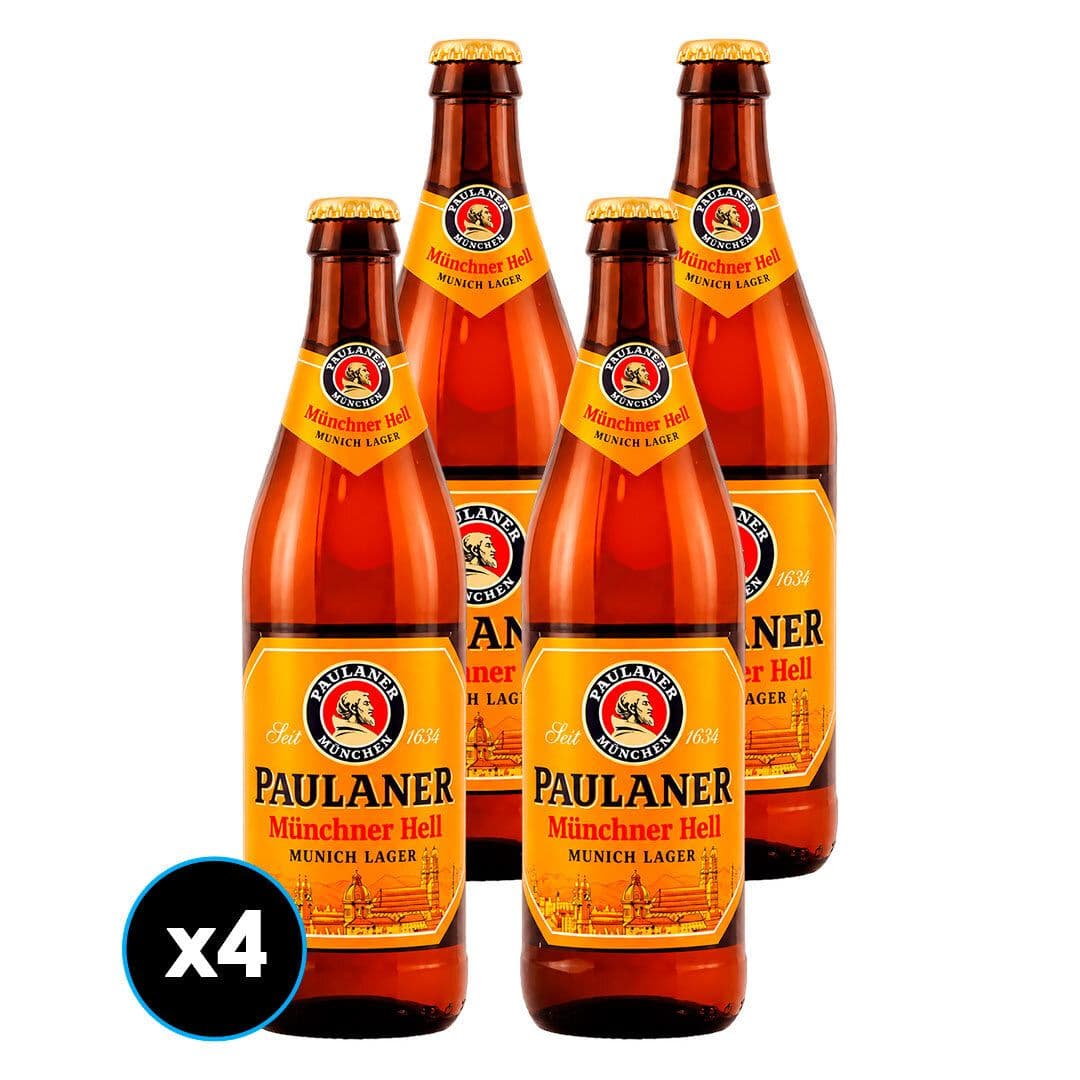 4x Cerveza Paulaner Münchener Hell Botellin 500cc_1