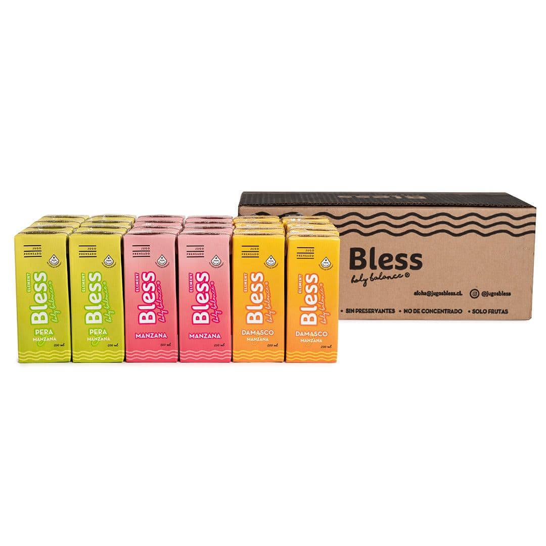 Caja 24x Jugos Bless Manzana, Pera, Damasco y Naranja 200cc_1