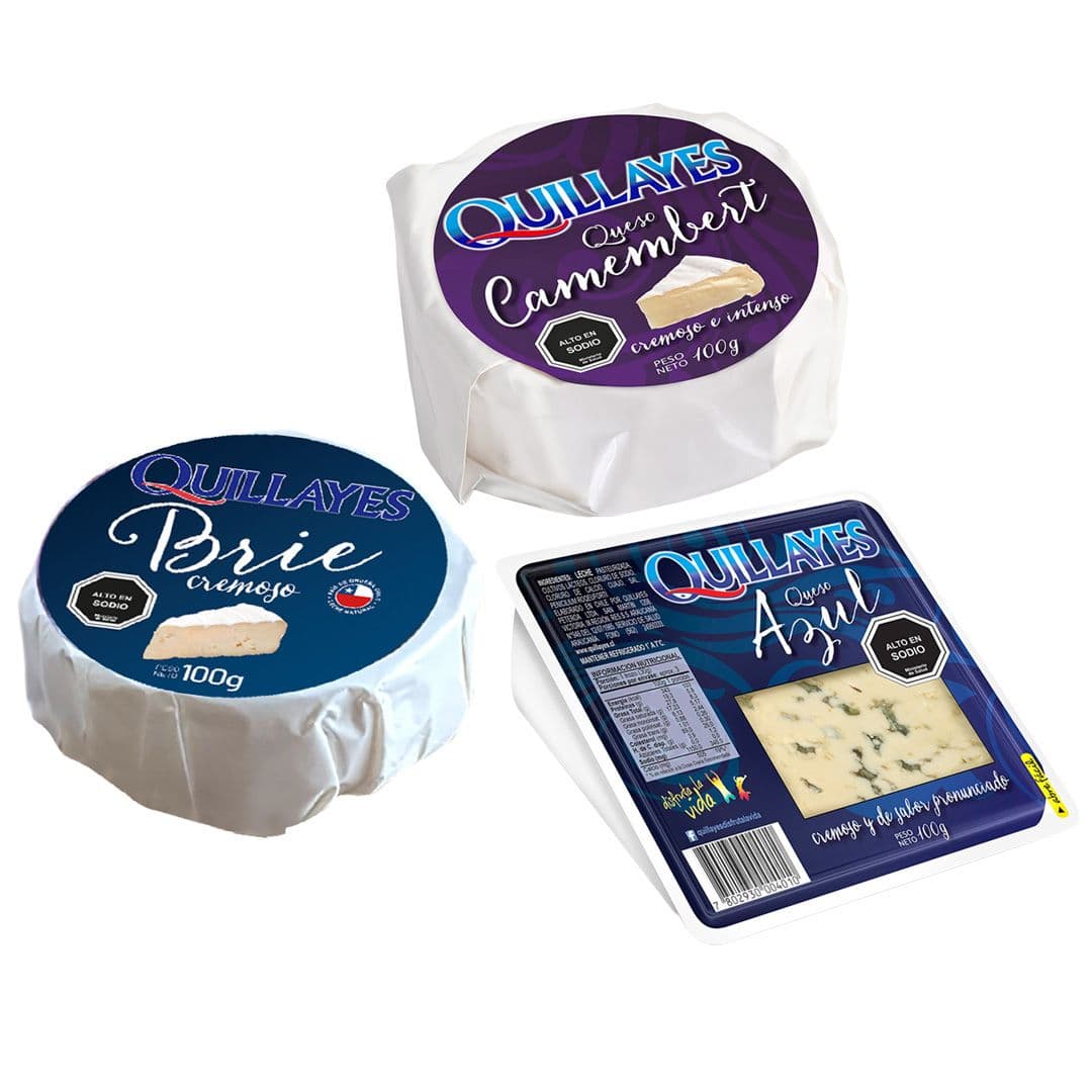 PACK TRIO QUILLAYES: 1x Queso Camembert Quillayes 100g + 1x Queso Brie Quillayes 100 g + 1x Queso Azul Quillayes Trozo 100 g_1