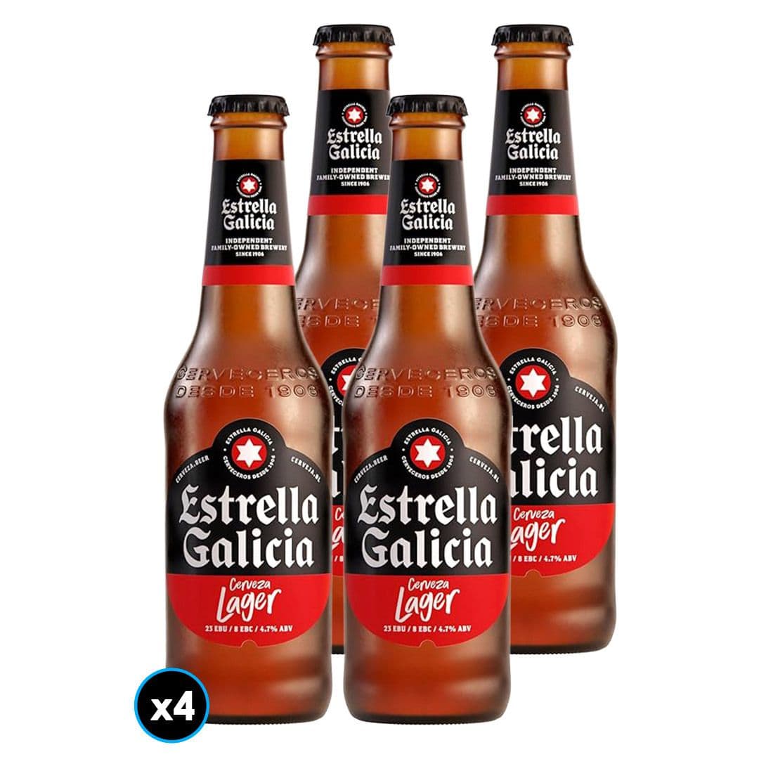 4x Cerveza Estrella Galicia Premium Lager Botella 330cc_1