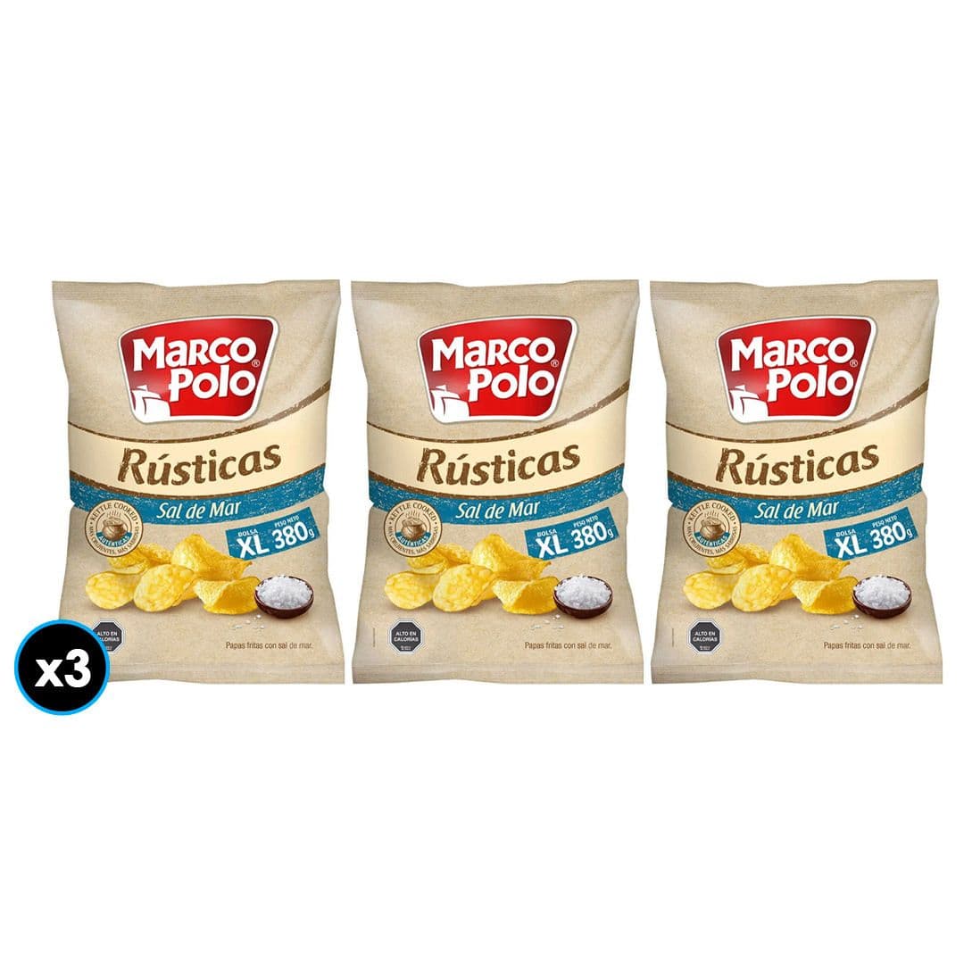 3x Papas Fritas Marco Polo Rústicas Sal de Mar 380 grs._1