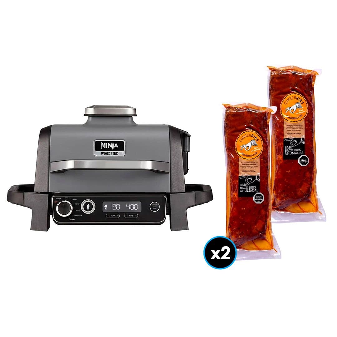 PACK NINJA - CURACARIBS: 1x Parrilla Eléctrica Ninja Con Ahumador Woodfire + 2x Curacaribs Baby Back Ribs Ahumadas con Salsa Barbecue 600 grs._1