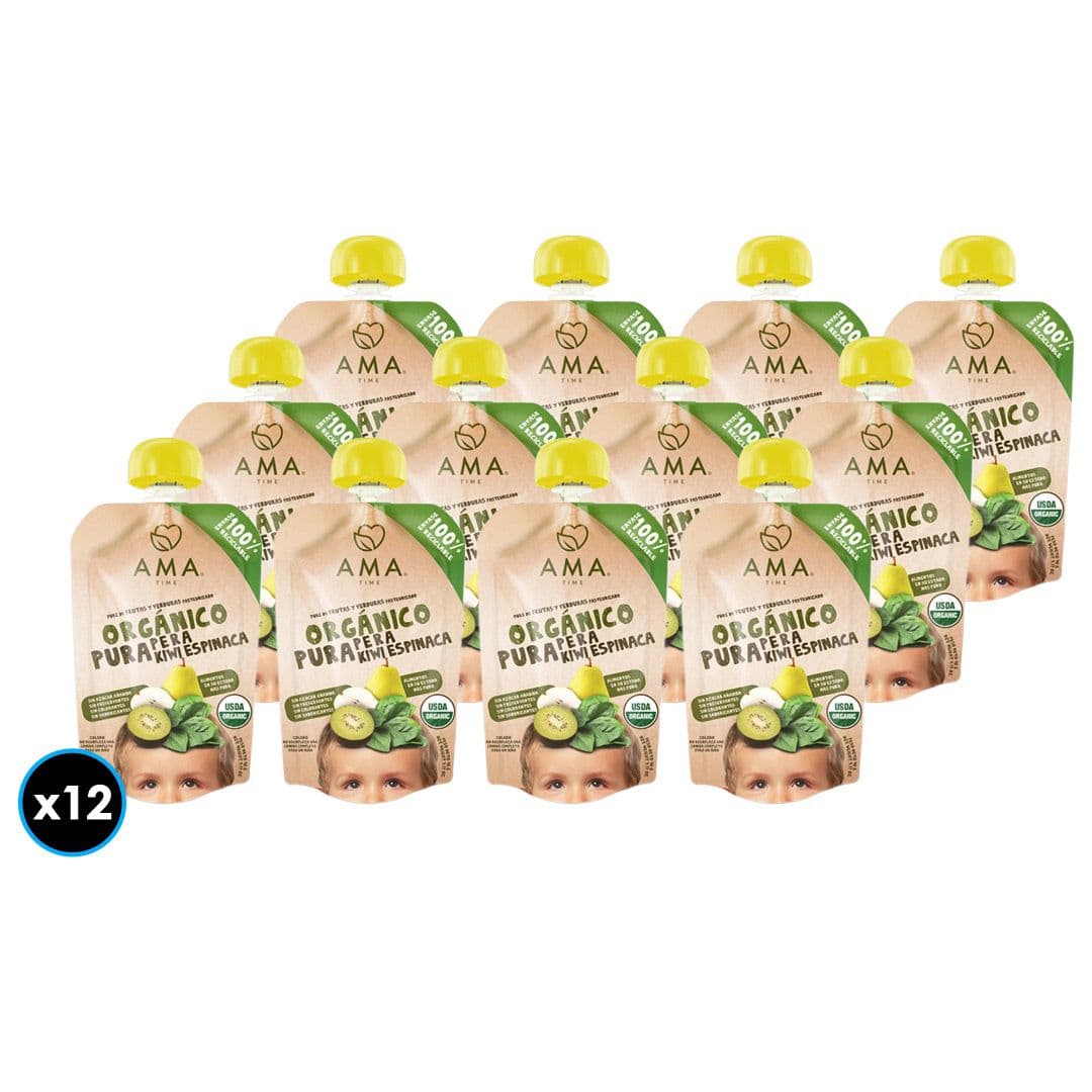 12x Puré Orgánico Ama Pera-Kiwi-Espinaca 90 gramos_1
