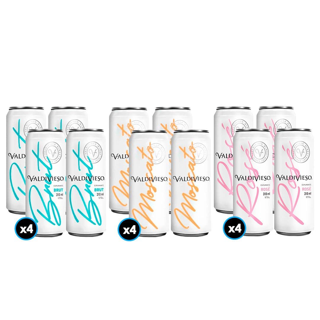 MIX ESPUMANTE VALDIVIESO EN LATA: 4x Espumante Valdivieso Brut en Lata 310cc + 4x Espumante Valdivieso Moscato en Lata 310cc + 4x Espumante Valdivieso Rosé en Lata 310cc_1