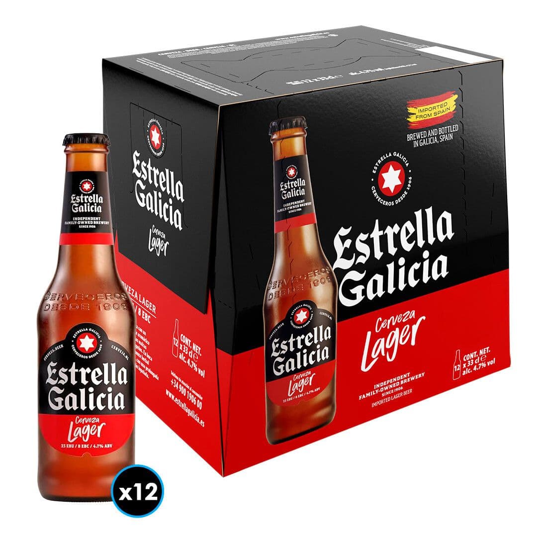 12x Cerveza Estrella Galicia Premium Lager Botella 330cc _1