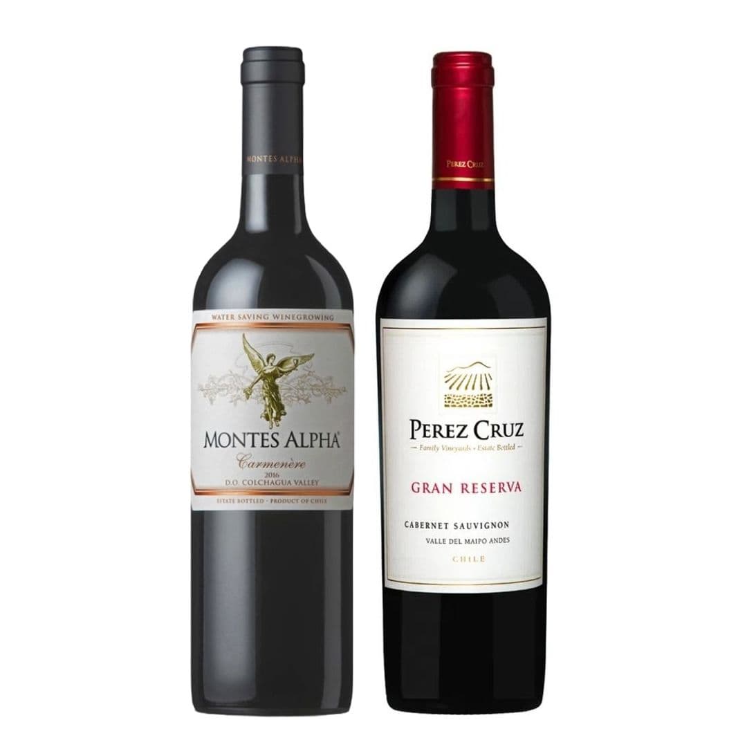 DUO MONTES ALPHA - PEREZ CRUZ: 1x Vino Montes Alpha Carmenere 750cc + 1x Vino Perez Cruz Gran Reserva Cabernet Sauvignon 750cc_1