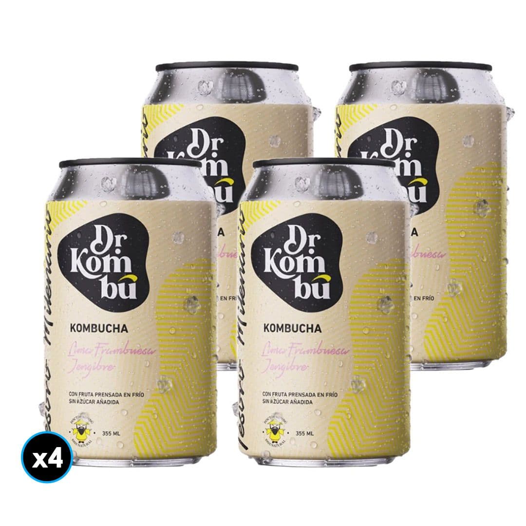 4x Kombucha Dr. Kombu Limón Frambuesa Jengibre Lata 350cc_1