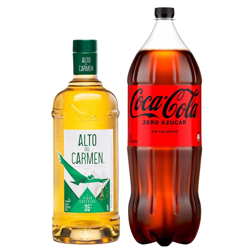 PACK PROMO NEGRA N°1: 1x Pisco Alto del Carmen 35º alc. 1 Litro + 1x Coca-Cola Zero Azúcar 3 Litros_1