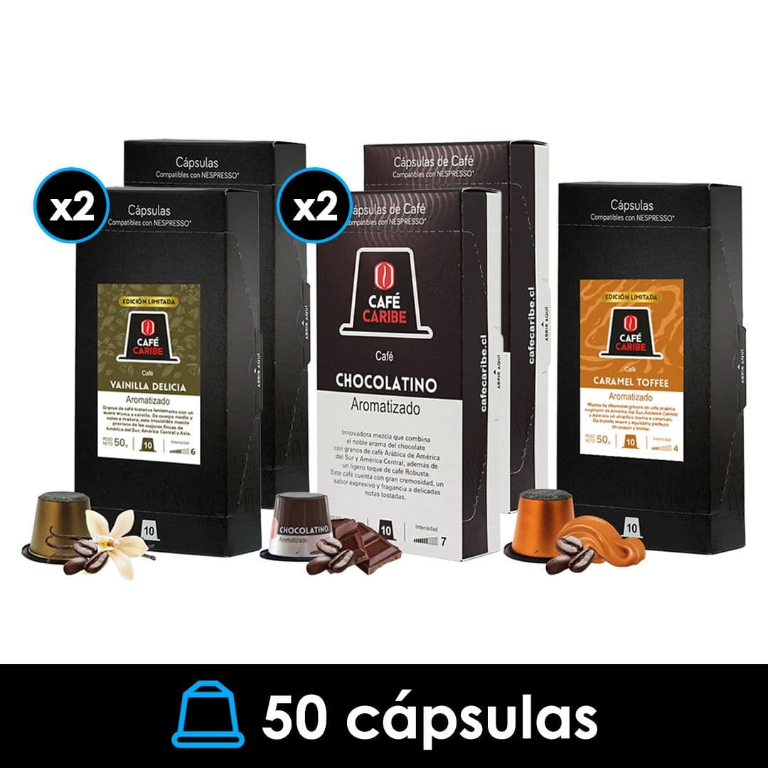 PACK 50X Cápsulas Café Caribe Sabores Nespresso® Compatible_1