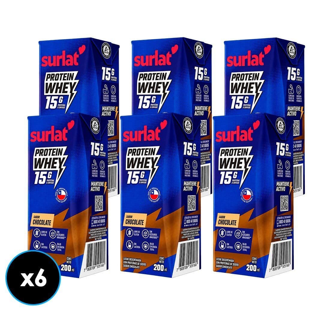 6x Leche Descremada Whey Protein 15 g Chocolate Surlat 200 ml._1