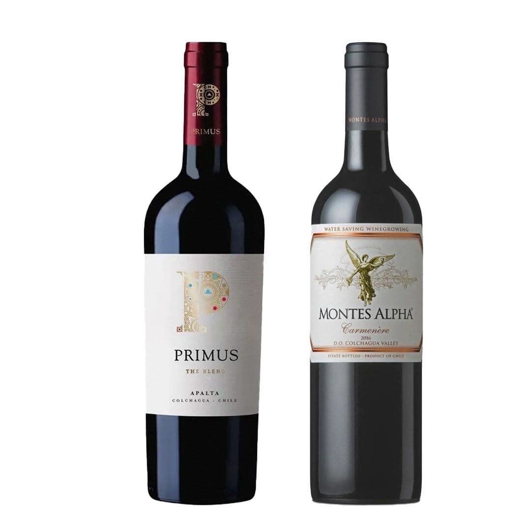 DUO PRIMUS - MONTES ALPHA: 1x Vino Montes Alpha Carmenere 750cc + Vino Primus The Blend Orgánico 750cc_1